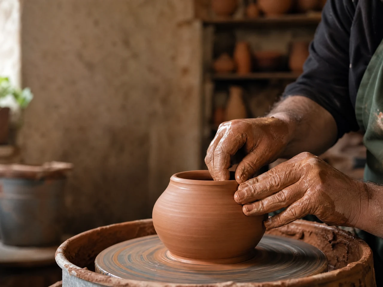 Manos trabajando cerámica